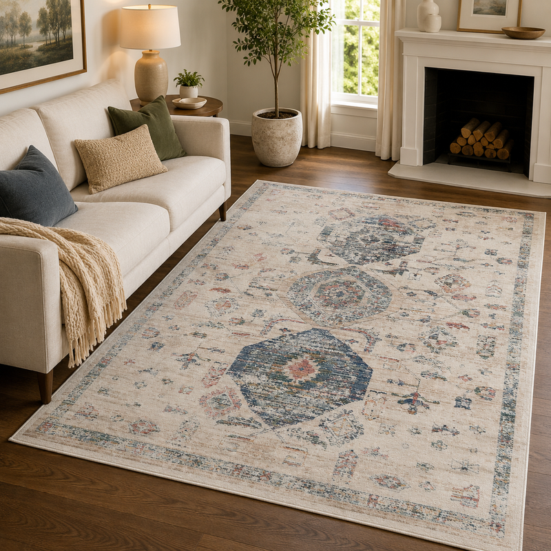 Urco Nova Arlo Beige & Multi Coloured Bohemian Vintage Rug